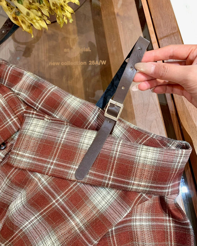 AS OFFICIAL Off-Shoulder Plaid Brushed Shirt Top