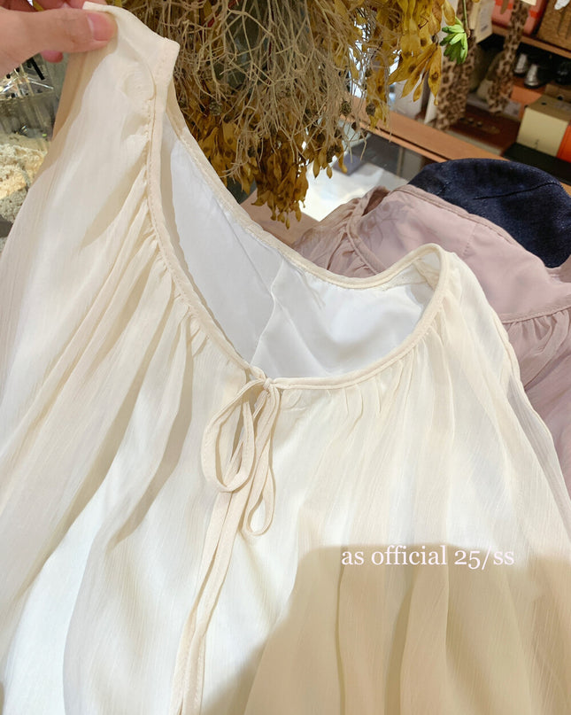 AS OFFICIAL Tie-Neck Off-Shoulder Puff Sleeve Top