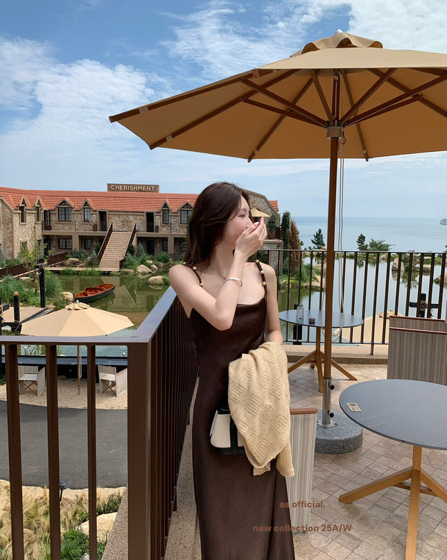 AS OFFICIAL Satin Cowl Neck Maxi Dress with Pearl Sheen