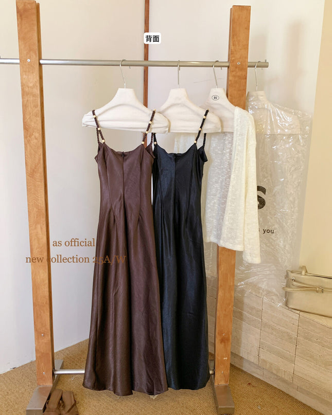 AS OFFICIAL Satin Cowl Neck Maxi Dress with Pearl Sheen