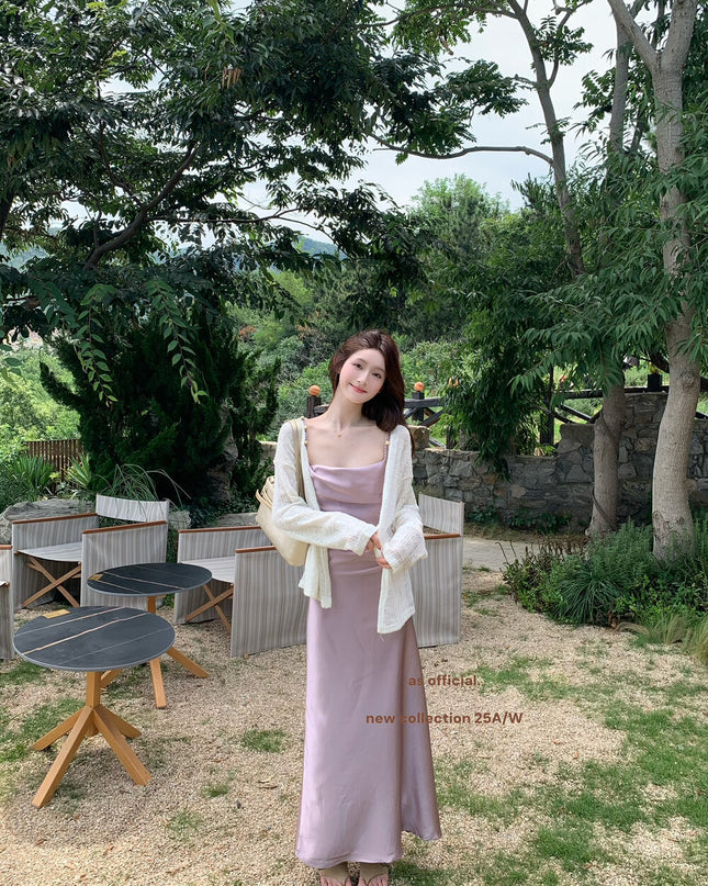 AS OFFICIAL Satin Cowl Neck Maxi Dress with Pearl Sheen
