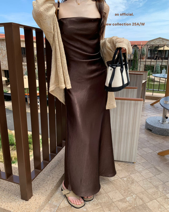 AS OFFICIAL Satin Cowl Neck Maxi Dress with Pearl Sheen