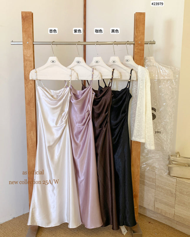 AS OFFICIAL Satin Cowl Neck Maxi Dress with Pearl Sheen