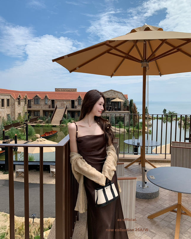 AS OFFICIAL Satin Cowl Neck Maxi Dress with Pearl Sheen