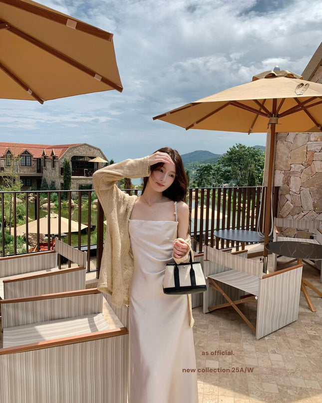 AS OFFICIAL Satin Cowl Neck Maxi Dress with Pearl Sheen