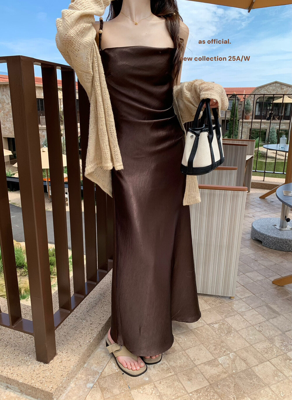AS OFFICIAL Satin Cowl Neck Maxi Dress with Pearl Sheen