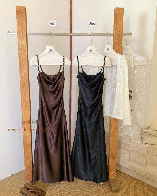 AS OFFICIAL Satin Cowl Neck Maxi Dress with Pearl Sheen