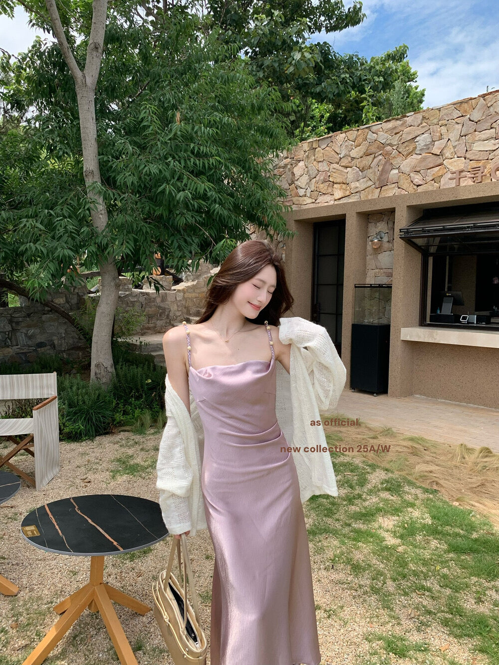 AS OFFICIAL Satin Cowl Neck Maxi Dress with Pearl Sheen