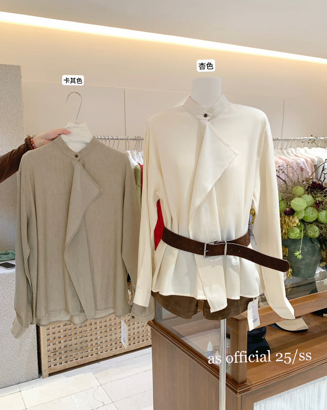 AS OFFICIAL Ruffled High-Neck Tie Blouse