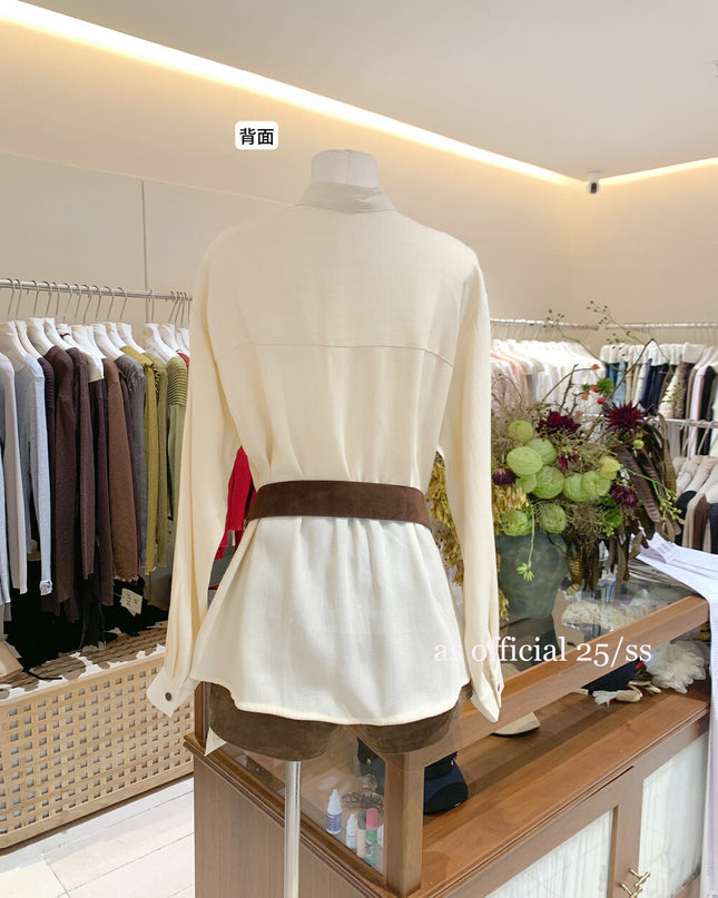 AS OFFICIAL Ruffled High-Neck Tie Blouse