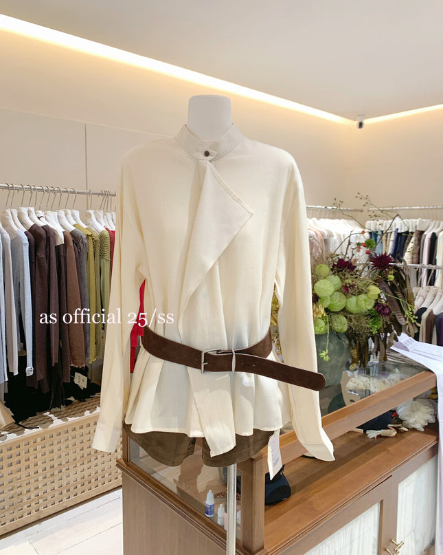 AS OFFICIAL Ruffled High-Neck Tie Blouse