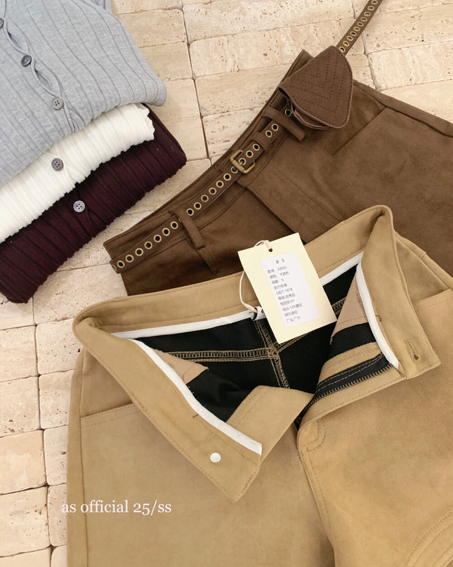 AS OFFICIAL Vintage Suede Belted Shorts