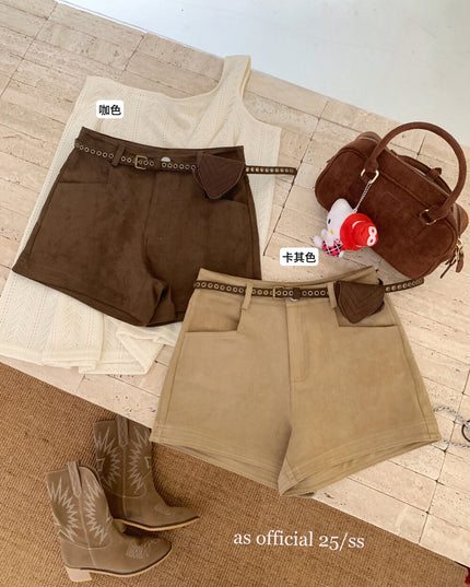 AS OFFICIAL Vintage Suede Belted Shorts