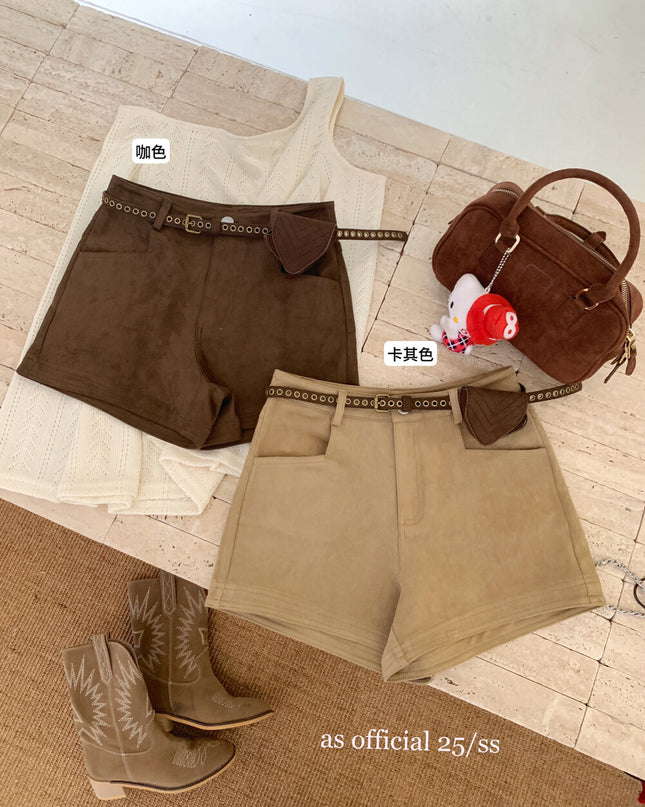 AS OFFICIAL Vintage Suede Belted Shorts