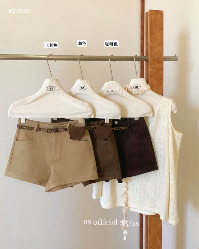 AS OFFICIAL Vintage Suede Belted Shorts