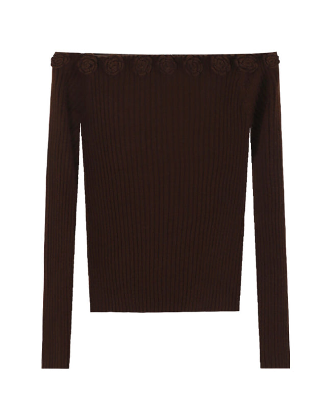 AIXILI 3D Rose Off-Shoulder Knit Top with Wool Blend