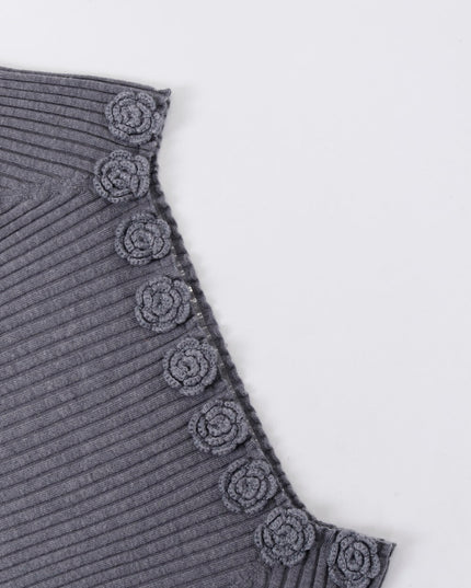 AIXILI 3D Rose Off-Shoulder Knit Top with Wool Blend
