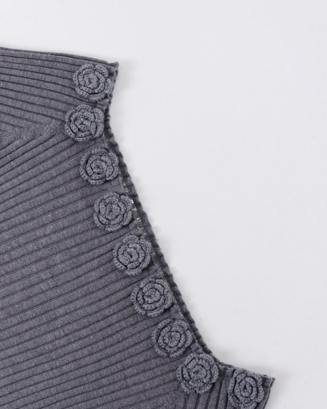 AIXILI 3D Rose Off-Shoulder Knit Top with Wool Blend