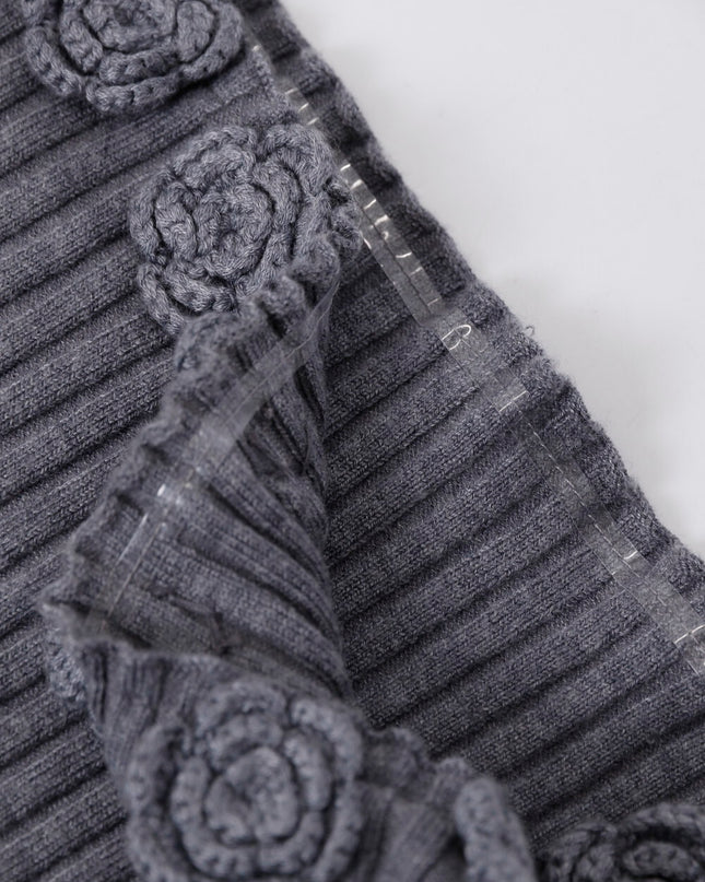 AIXILI 3D Rose Off-Shoulder Knit Top with Wool Blend