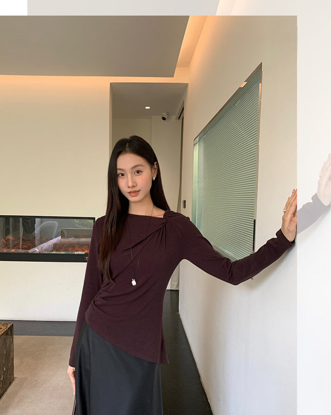 AIXILI Twist-Knot Asym Hem Slim Fit Knit Top