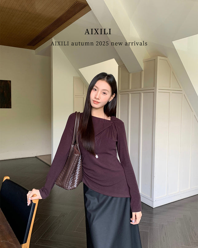 AIXILI Twist-Knot Asym Hem Slim Fit Knit Top
