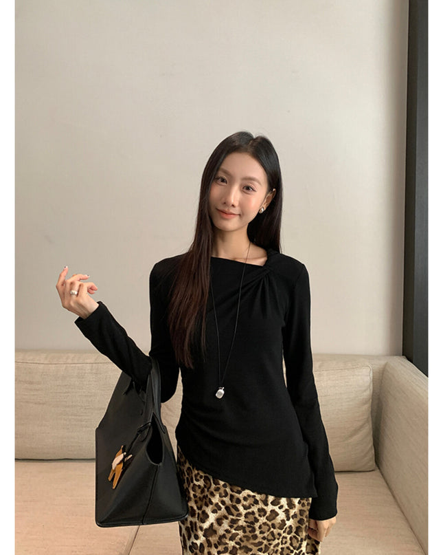 AIXILI Twist-Knot Asym Hem Slim Fit Knit Top