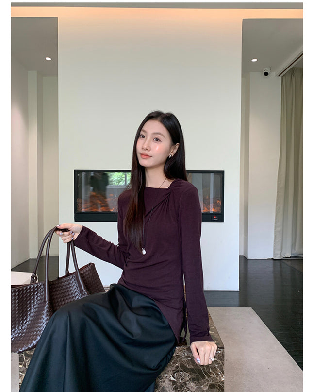AIXILI Twist-Knot Asym Hem Slim Fit Knit Top
