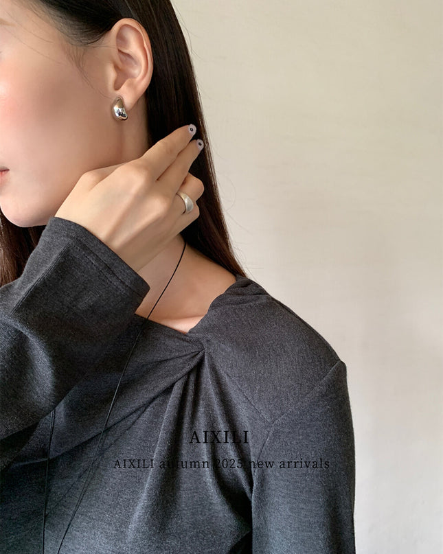 AIXILI Twist-Knot Asym Hem Slim Fit Knit Top