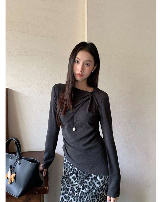 AIXILI Twist-Knot Asym Hem Slim Fit Knit Top