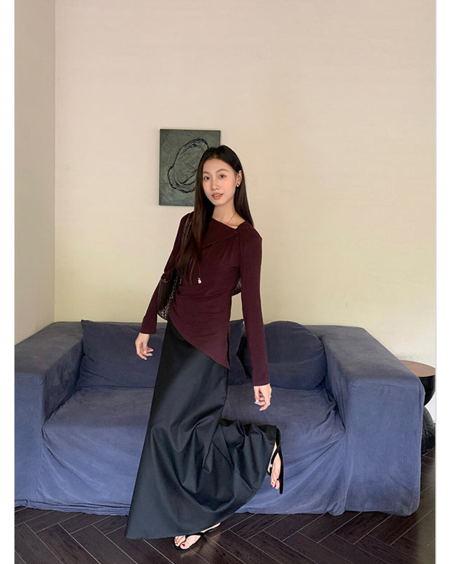 AIXILI Twist-Knot Asym Hem Slim Fit Knit Top