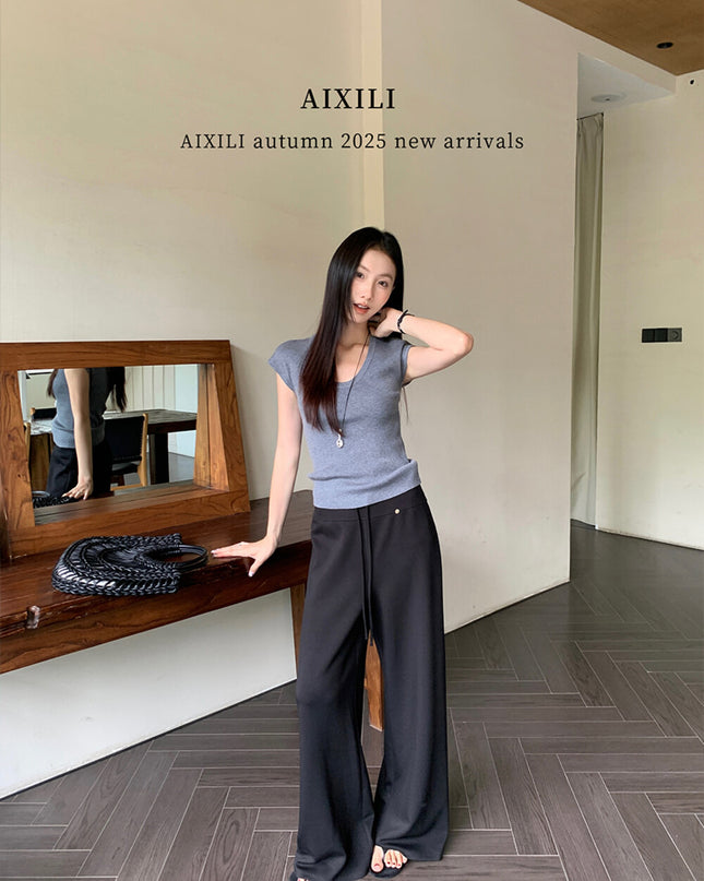 AIXILI Relaxed Drape Wide-Leg Drawstring Pants