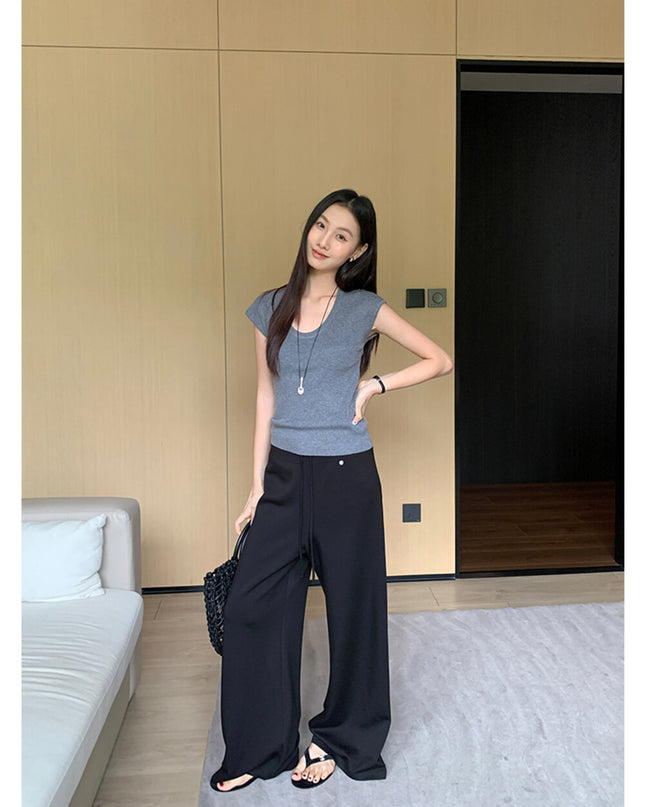 AIXILI Relaxed Drape Wide-Leg Drawstring Pants