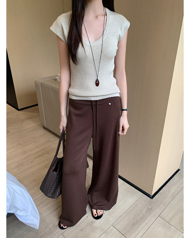 AIXILI Relaxed Drape Wide-Leg Drawstring Pants