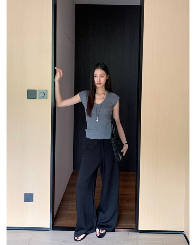 AIXILI Relaxed Drape Wide-Leg Drawstring Pants