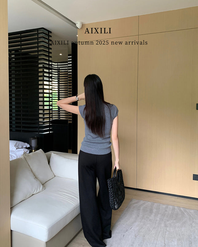 AIXILI Relaxed Drape Wide-Leg Drawstring Pants