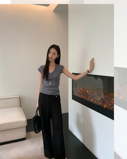 AIXILI Relaxed Drape Wide-Leg Drawstring Pants