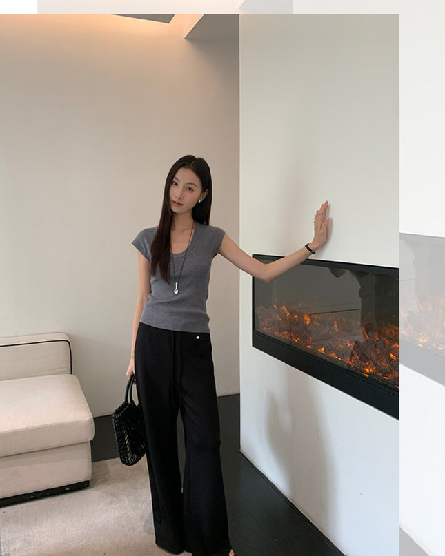 AIXILI Relaxed Drape Wide-Leg Drawstring Pants