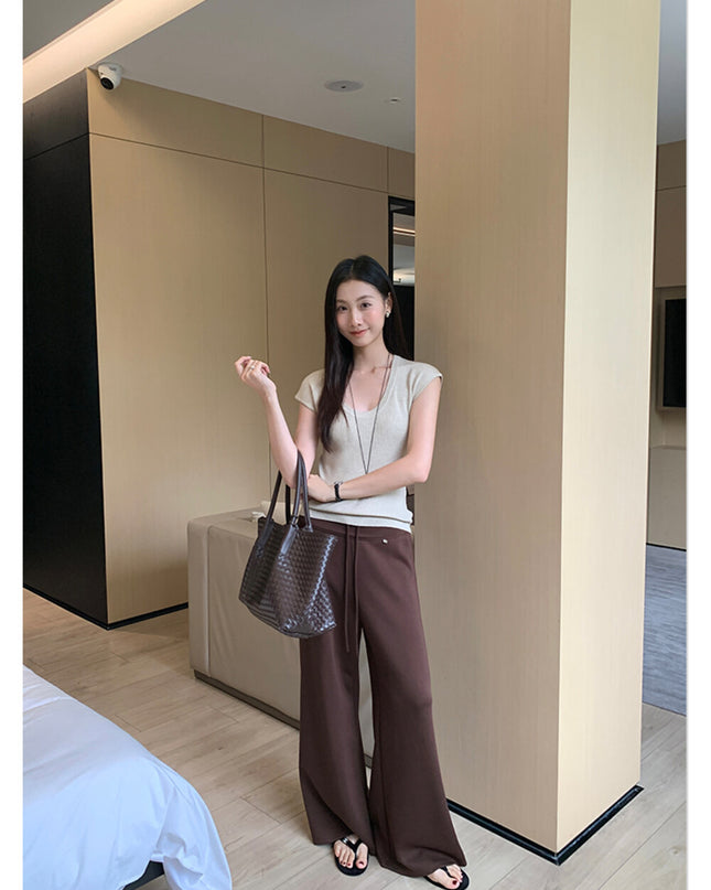AIXILI Relaxed Drape Wide-Leg Drawstring Pants