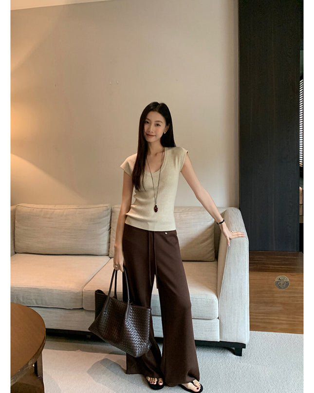 AIXILI Relaxed Drape Wide-Leg Drawstring Pants