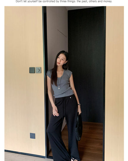 AIXILI Relaxed Drape Wide-Leg Drawstring Pants