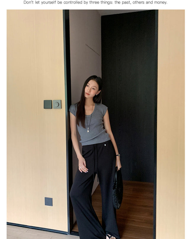 AIXILI Relaxed Drape Wide-Leg Drawstring Pants