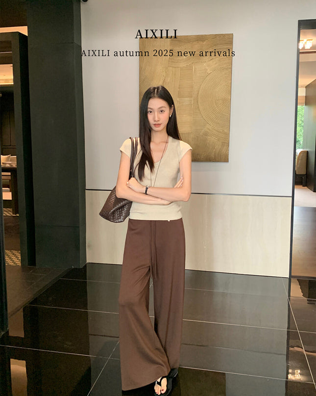 AIXILI Relaxed Drape Wide-Leg Drawstring Pants