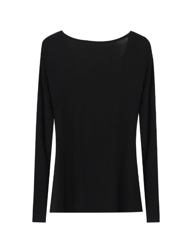 AIXILI Beaded Drape-Neck Illusion Two-Piece Fitted Knit Top