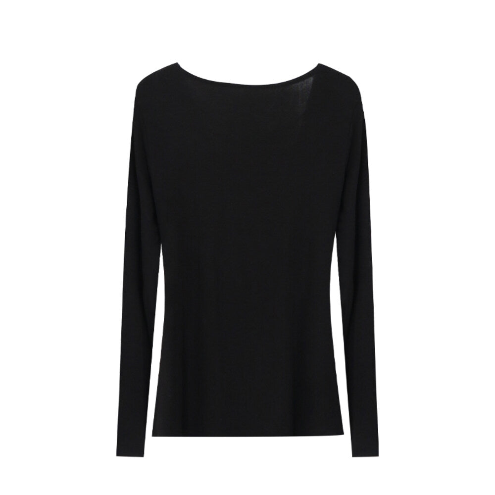 AIXILI Beaded Drape-Neck Illusion Two-Piece Fitted Knit Top