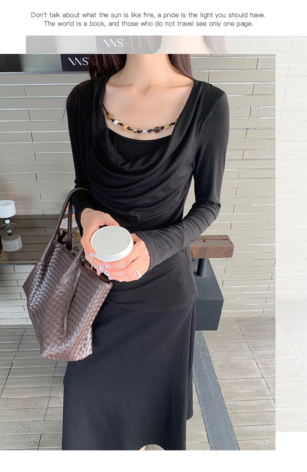 AIXILI Beaded Drape-Neck Illusion Two-Piece Fitted Knit Top