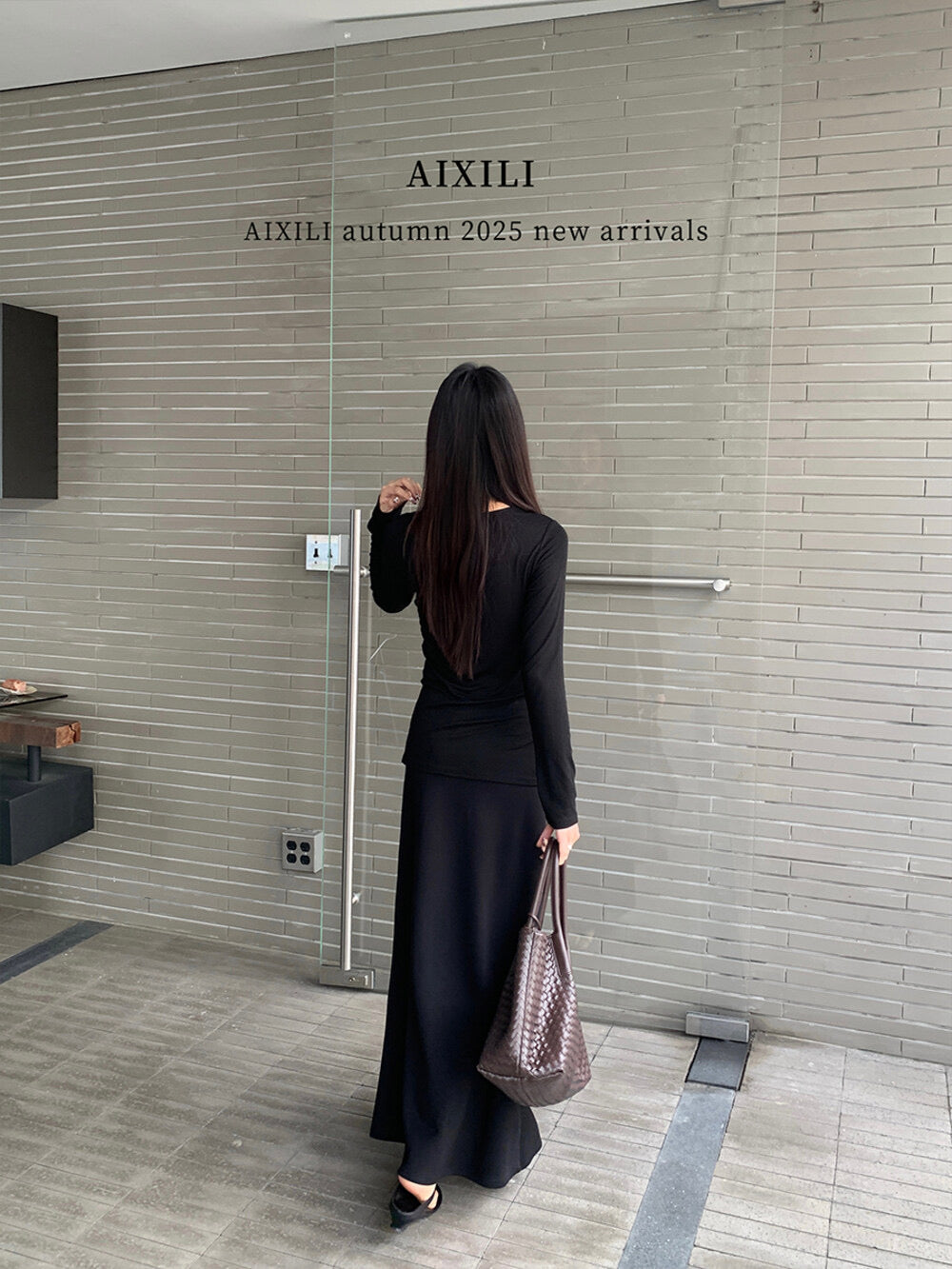AIXILI Beaded Drape-Neck Illusion Two-Piece Fitted Knit Top