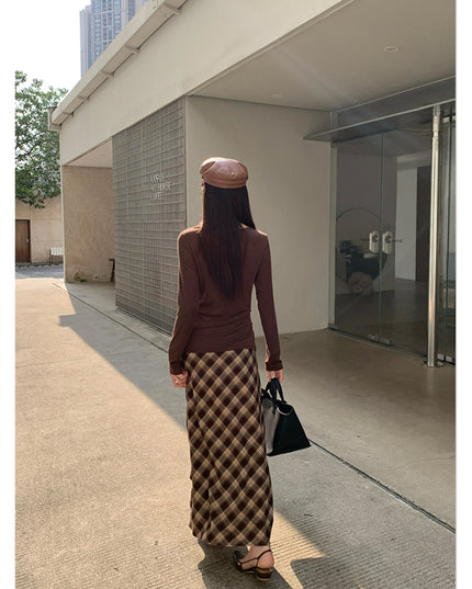 AIXILI Beaded Drape-Neck Illusion Two-Piece Fitted Knit Top