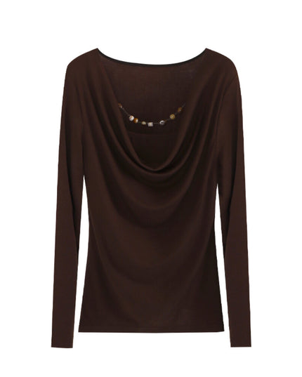 AIXILI Beaded Drape-Neck Illusion Two-Piece Fitted Knit Top