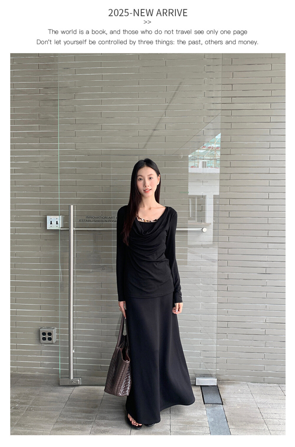 AIXILI Beaded Drape-Neck Illusion Two-Piece Fitted Knit Top