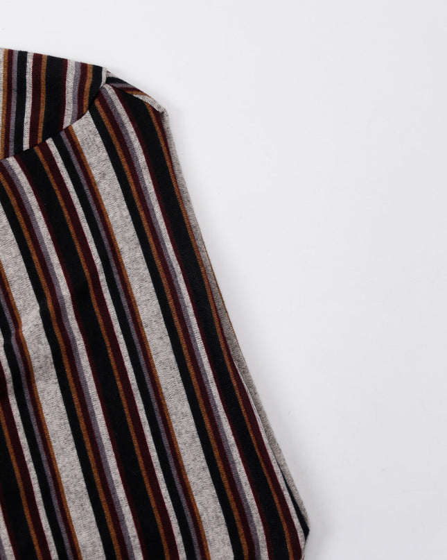 AIXILI Retro Stripe Drape-Hem Tie-Waist Knit Top